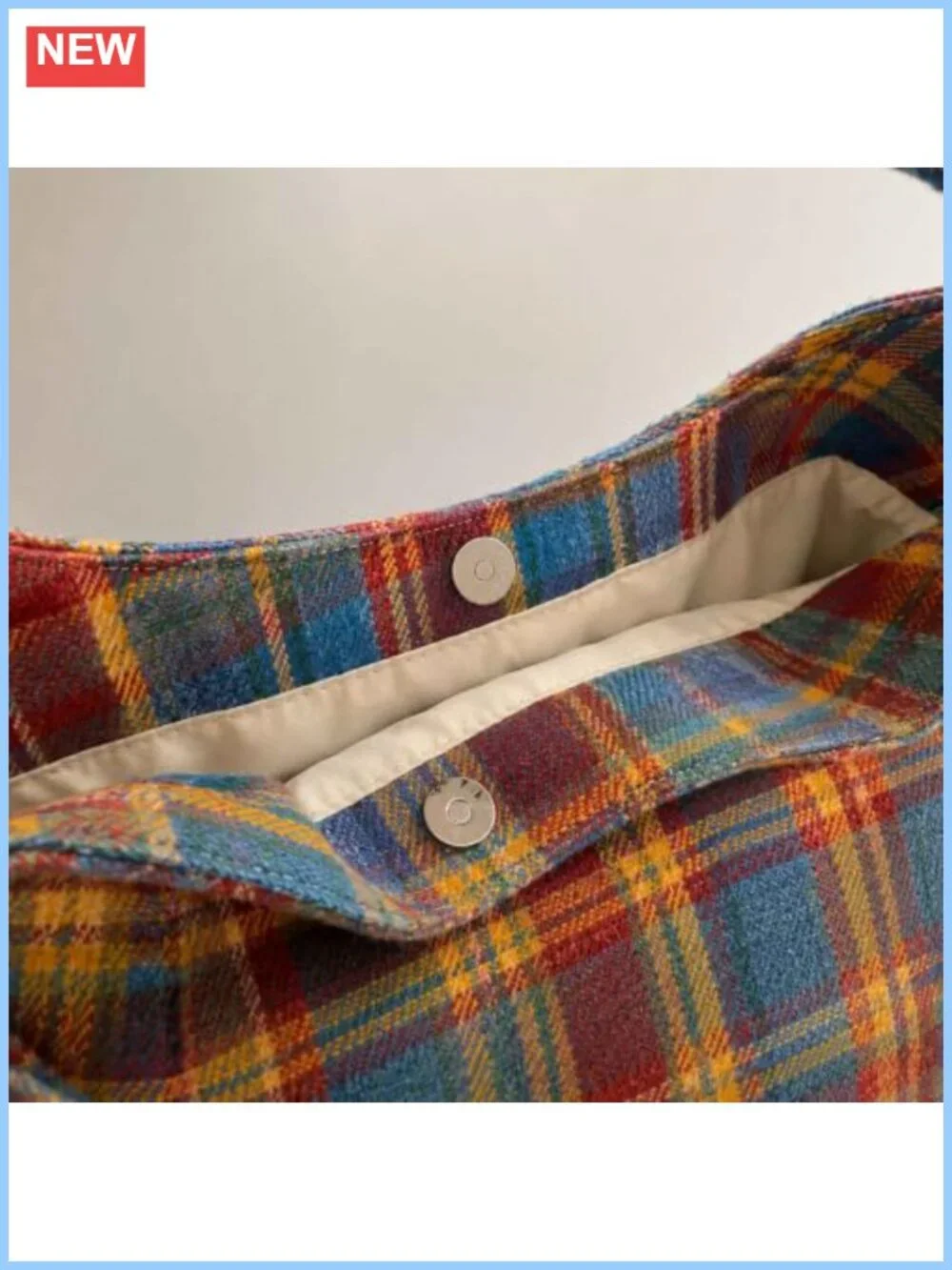 Tweed Hobo Shoulder Bag Plaid Patchwork Purse Crossbody Magnetic Closure